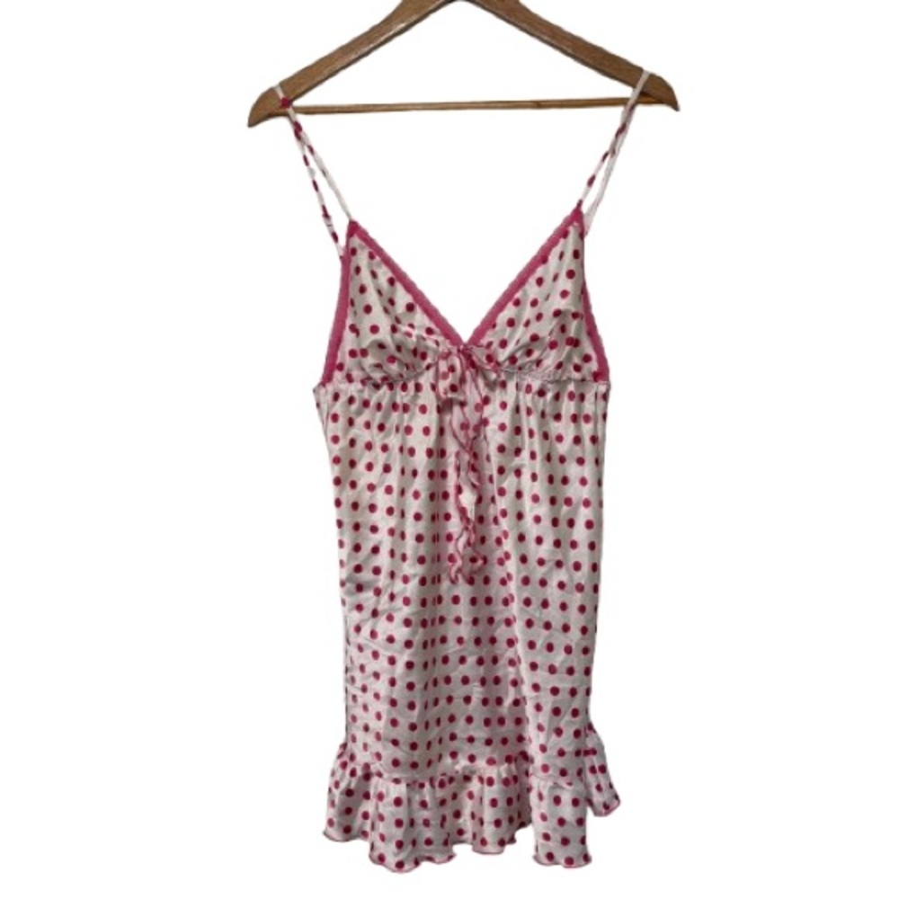 Victoria’s Secret White/Pink Satin Polkadot Baby Doll Lingerie Size M - Picture 2 of 6